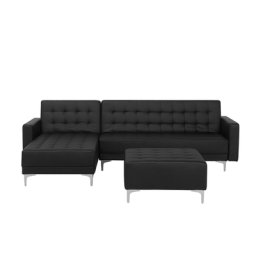 Ecksofa Schwarz Kunstleder L-Förmig Rechtsseitig Schalffunktion Klassisch Ottomane Wohnzimmer
