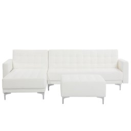 Ecksofa Weiß Kunstleder L-Förmig Rechtsseitig Schalffunktion Klassisch Ottomane Wohnzimmer