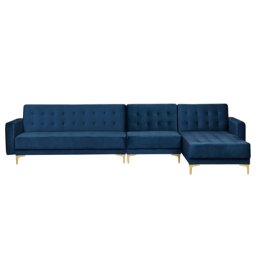 Sofa Dunkelblau Samtstoff L-Förmig Linksseitig Schlaffunktion Klassisch Wohnzimmer