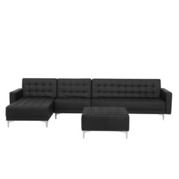 Ecksofa Schwarz Kunstleder L-Förmig Rechtsseitig Schalffunktion Klassisch Ottomane Wohnzimmer