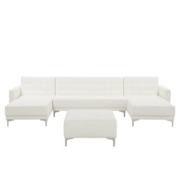 Sofa Weiß Kunstleder U-Förmig Schalffunktion Klassisch Ottomane Wohnzimmer