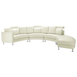 Sofa mit Ottomane Creme Echtleder 7-Sitzer U-Förmig Halbrund Verstellbare Kopfstützen Wohnlandschaft Ecksofa Modulsofa Modern Wohnzimmer