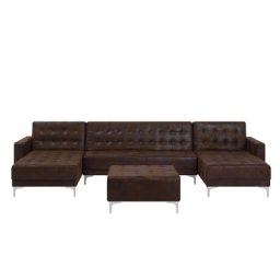 Sofa Braun Polsterbezug Lederoptik U-Förmig Schalffunktion Klassisch Ottomane Wohnzimmer