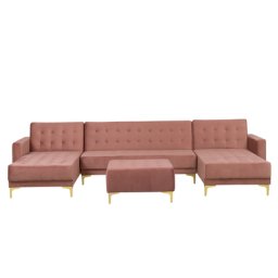 Ecksofa Rosa Samtstoff U-Förmig Schlaffunktion Klassisch Ottomane Wohnzimmer