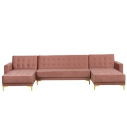 Ecksofa Rosa Samtstoff U-Förmig Schlaffunktion Klassisch Wohnzimmer
