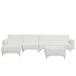 Ecksofa Weiß Kunstleder L-Förmig Rechtsseitig Schalffunktion Klassisch Ottomane Wohnzimmer