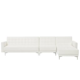 Ecksofa Weiß Kunstleder L-Förmig Linksseitig Schalffunktion Klassisch Wohnzimmer