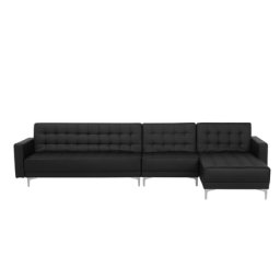 Ecksofa Schwarz Kunstleder L-Förmig Linksseitig Schalffunktion Klassisch Wohnzimmer