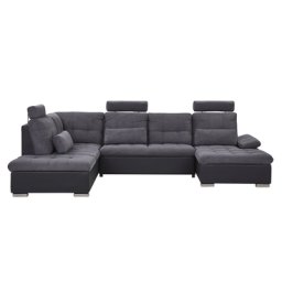 Sofa Grau/Schwarz 214 x 323 cm Polsterbezug mit Kunstleder Metallbeine in Silber U-Förmig mit Schlaffunktion Traditionell Modern Wohnzimmer