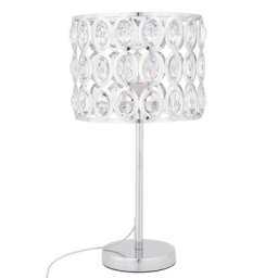 Tischlampe Silber Metall 53 cm Schirm mit Kristallen aus Acrylglas Kabel mit Schalter Moderner Glamouröser Stil