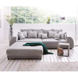 DELIFE Big-Sofa Violetta 310x135 cm Grau inklusive Hocker, Big Sofas