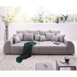 DELIFE Big-Sofa Violetta 310x135 cm Grau abgesteppt mit Kissen, Big Sofas