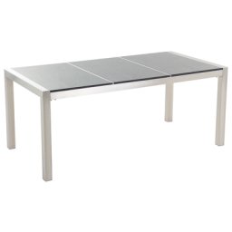 Gartentisch Grau Sicherheitsglas Edelstahl 180 x 90 cm Poliert Modern Outdoor