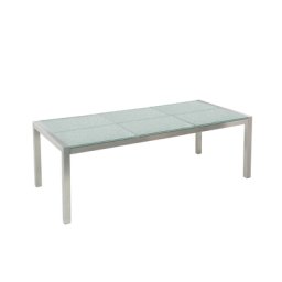 Gartentisch silber Sicherheitsglas Eis-crashglas Edelstahl 180 x 90 cm geteilte Tischplatte modern Outdoor