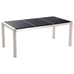 Gartentisch Schwarz/Silber Granit/Basalt Edelstahl 180 x 90 cm Poliert Modern Outdoor