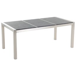 Gartentisch Schwarz/Silber Granit/Basalt Edelstahl 180 x 90 cm Geflammt Modern Outdoor