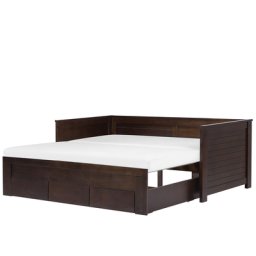 Tagesbett Holz Dunkelbraun 90 x 200 cm Ausziehbar 3 Schubladen Mit Lattenrost Holzfurnierte MDF Platte Elegant Scandinavien Stil