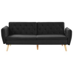 Sofa Schwarz Samtstoff 2-Sitzer Schlaffunktion Modern Praktisch Wohnzimmer Schlafzimmer