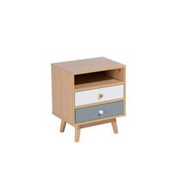 Nachttisch Heller Holzfarbton Weiß Grau Spanplatte MDF Platte Gummibaumholz Kiefernholz 47x40x30 cm Modern 2 Schubladen 1 Fach Schlafzimmer