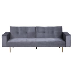 Sofa Grau Samtstoff 3-Sitzer Schlaffunktion Modern Wohnzimmer