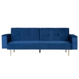 Sofa Dunkelblau Samtstoff 3-Sitzer Schlaffunktion Modern Wohnzimmer