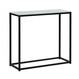 Konsolentisch Weiß mit Schwarz MDF Tischplatte Metalgestell Marmor Optik Rechteckig Modern