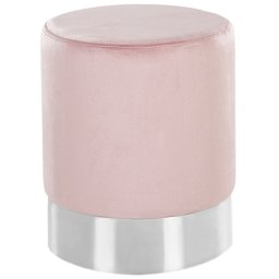 Pouf Rosa Samt Silber Metall rund Flur Wohnzimmer Salon Schlafzimmer Deko Sitzhocker