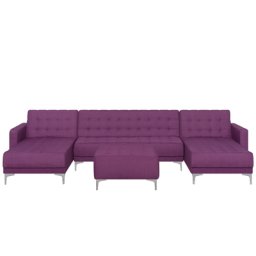 Schlafsofa Polsterbezug Violett 5-Sitzer mit Ottomane U-förmiges Modernes Design