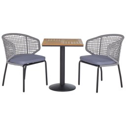 Bistroset Schwarz u. Grau Aluminium Stahl Kunstholz Auflagen Grau Polyester Tisch mit 2 Flechtstühlen Outdoor Terrasse Balkon Garten Möbel
