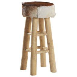 Stilvoller Barhocker Goldbraun/heller Holzfarbton Lammfell/Holz 80 cm Boho