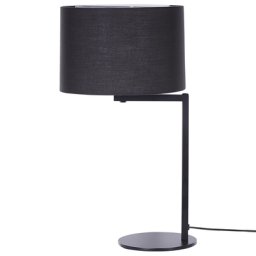 Tischlampe Schwarz Stoffschirm Trommelform Eisen Lampenfuß Nachttischlampe mit Schalter Modern Design Minimalistisch