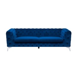Sofa Dunkelblau Samtstoff 3-Sitzer Chesterfield Stil Klassisch Wohnzimmer