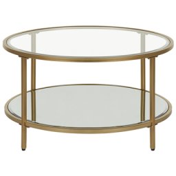 Couchtisch Gold Glas / Eisen ø 70 cm mit Eisengestell Rund Wohnzimmermöbel Salon Diele Flur Bad Esszimmer Modern