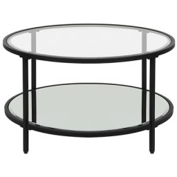 Couchtisch Schwarz Glas / Eisen ø 70 cm mit Eisengestell Rund Wohnzimmermöbel Salon Diele Flur Bad Esszimmer Modern
