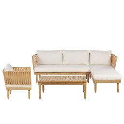 Gartenset Braun Akazienholz Polyester 4-Sitzer Sofa Tisch Sessel Chaiselongue Terrasse Garten Outdoor Modern