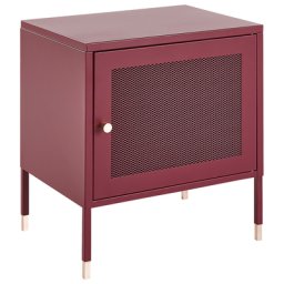 Nachttisch Dunkelrot Stahl mit Gittertür Griff Rechteckig 45 x 35 x 51 cm Industriell Metallschrank für Schlafzimmer Wohnzimmer Esszimmer