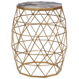 Couchtisch Gold MDF-Platte Marmor Optik Gitterkorb Metallgestell Diamant-Form Glamour Elegant Sofatisch Wohnzimmer Flur Esszimmer Schlafzimmer