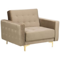 Sessel beige Samtstoff Metall Retro Stil verstellbare Rückenlehne Wohnzimmer