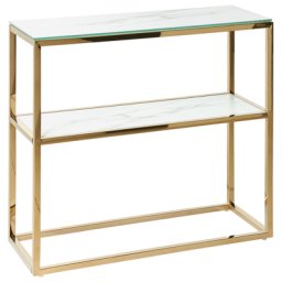 Konsolentisch Weiß und Gold Sicherheitsglas Marmor Optik Rechteckig Schmal Gestell aus Edelstahl für Schlafzimmer Wohnzimmer Flur Diele Küche