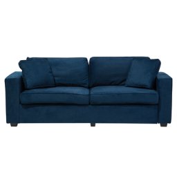 Sofa Dunkelblau Samtstoff 3-Sitzer Retro Zierkissen Wohnzimmer