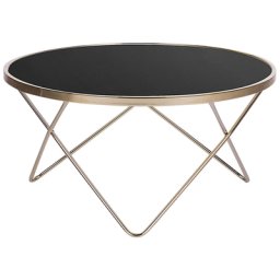 Couchtisch Schwarz Gold Sicherheitsglas Metall 40 x 80 cm V förmigen Füße Glänzend Universell Rund Modern