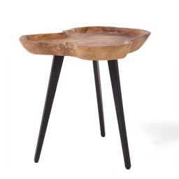 Couchtisch Braun Schwarz Teakholz 56 x 60 cm Metall Tischbeine Handgefertigt Extravagante Unregelmässige Tischplatte Modern
