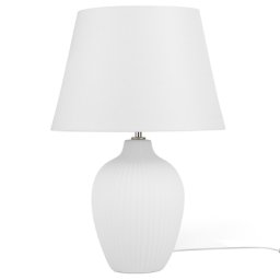 Tischlampe Weiß Keramik 52 cm Stoffschirm Vasenform Kabel mit Schalter Retro-Stil