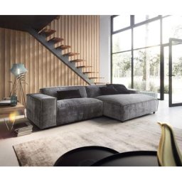 DELIFE Ecksofa Tenso 280x165 cm Chenille Grau Recamiere rechts, Ecksofas
