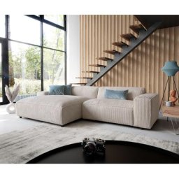 DELIFE Ecksofa Tenso 280x165 cm Cord Beige Recamiere links, Ecksofas