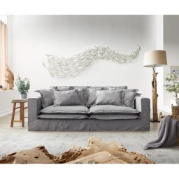 DELIFE Hussensofa Noelia 240x145 cm Grau mit Kissen Bigsofa, Big Sofas