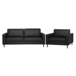 Sofa Set Schwarz Polsterbezug Lederoptik Sitzgruppe Minimalistisch Wohnzimmer