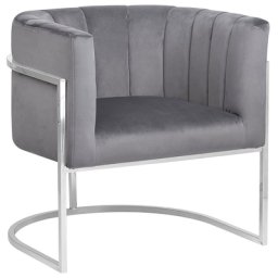 Clubsessel Grau Samtstoff Edelstahl Moderner-Look Esszimmer Club Wohnzimmer