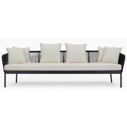 Outdoor 3-Sitzer-Sofa SANTA MONICA - 3-Sitzer Gartensofa, Kissen in Vanilla Cream & schwarzes Geflecht