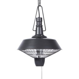 Deckenheizstrahler Schwarz Elektrischer Terrassenstrahler aus Stahl 2100 Watt mit 2 Halogen Lampen Modern